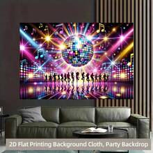 1件装，2D平面，迪斯科派对背景横幅，涤纶面料，迪斯科球，舞者，霓虹舞池设计，适用于迪斯科派对装饰、舞台背景布、俱乐部/酒吧装饰、婚礼、生日、节日派对、派对庆典、家居/花园/室内/室外装饰、墙面装饰、摄影背景道具、派对装饰用品、节日活动装饰 - 彩色 - 查看 8