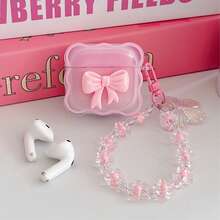 1 pieza Accesorio decorativo con lazo y flor rosa compatible con Apple 4, Pro 2/Pro 3 Estuche para auriculares Bluetooth, una opción de moda y versátil (Auriculares no incluidos) - Rosa - Ver 8