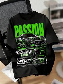 Camisetas impresas para niños de 4 a 16 años para niños y niñas One  Boys Short-Sleeve  Black Top with Stylish Passion Racing Car Design Super Soft and Transpirable Relaxed Style Ideal for Summer Vacations Resort Trips Weekend Errands Daily School Wear Outdoor Games or Casual Street Outings in Mexico - Negro - Ver 1