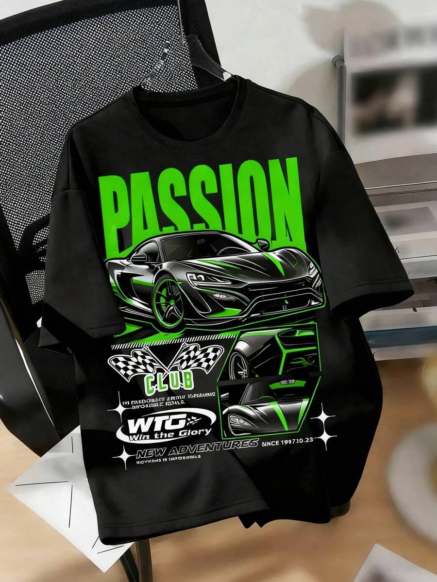 Camisetas impresas para niños de 4 a 16 años para niños y niñas One Boys Short-Sleeve Black Top with Stylish Passion Racing Car Design Super Soft and Transpirable Relaxed Style Ideal for Summer Vacations Resort Trips Weekend Errands Daily School Wear Outdoor Games or Casual Street Outings in Mexico - Negro - Ver 1