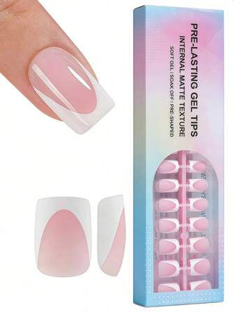 150pcs French Manicure Gel Nail Tips - Light Pink & Deep French Short Square Press-On Nails, Soft Gel Fake Nails, Acrylic Nail Extension Strips, DIY Nail Art Kit For Women And Girls