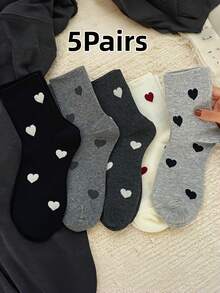 5 Pairs Assorted Heart Pattern Women's Socks, Korean Style And Versatile, For All Seasons Christmas Gift - Multicolor - View 6