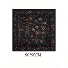 1pc Floral Printed Imitated Silk Twill Scarf Headband For Women, Suitable For Daily Wear Elegant Bandana,Hair Band,Head Band Ideal For Dressing Up Your Look  Winter Fall - 藏蓝色 - 查看 2