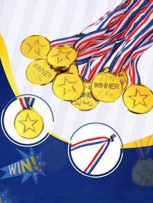 20pcs/10pcs Gold Plastic Medals, Gymnastics Sports Medals, Suitable For Sports Competitions, Talent Shows, Spelling Bees, Birthday Parties, Rewards And Prizes, Gold Plastic Sports Medals With Ribbons, Party Favors And Competition Souvenirs, Winner Medals, Gold Plastic Winner Medals With Neck Ribbons, Party Favors, Birthday Gifts, Costume Medals, Suitable For Sports Events, Activities, Props, Rewards And Party Gifts. - Gold - View 6