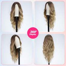 Long Ombre Blonde Wavy Wig For Women Lace Front Wigs Natural Looking 26 Inch Middle Part Curly Wig Heat Resistant Synthetic Wigs For Daily Party Use,38059297 - Blue Black - View 6