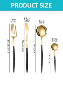 4/8/12/16/20/24pcs Stainless Steel Flatware Set, Portuguese Style Cutlery Set, Western Tableware Set, Silverware Set, Includes Dinner Knife, Salad Fork, Dinner Spoon, Dessert Spoon, Mirror Polished, Corrosion Resistant, Dishwasher , Ideal For Home, Kitchen, Restaurant, Hotel, Party, Holiday, Wedding And More Occasions. - Black and Gold - View 3