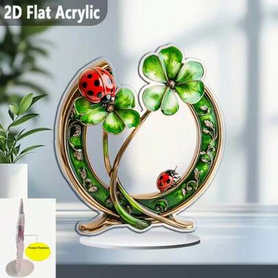 1/2pcs Acrylic Horseshoe Decor Ornament With Clover & Ladybug Pattern, Boho Style, St. Patrick's Day Home, Bedroom, Party Decoration, Lucky Holiday Gift For Friends, 2D