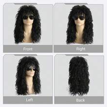 Mens 80s Wig Long Black Curly Mullet Wig Men Costume Heavy Metal Rocker For Costume Party Cosplay,37994508 - 黑色 - 查看 5