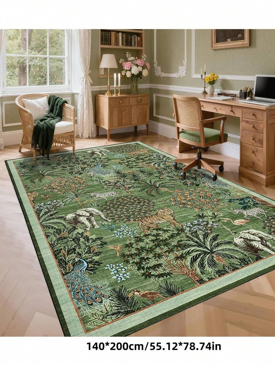 Thảm trải sàn phong cách Bohemian cổ điển, mềm mại, sang trọng, chống trơn trượt, có thể giặt được, bề mặt nhung, hoàn hảo cho phòng khách, phòng ngủ, hành lang - Thiết kế sân vườn trang nhã, họa tiết Baroque, thảm trong nhà có lớp lót chống trơn trượt. - màu xanh lá - Xem 1