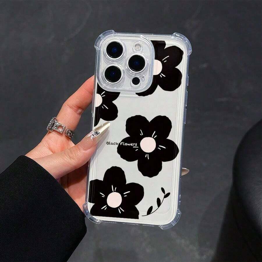 透明なスペースデザインのスマホケース、5、6、6S、6Plus、8、SE2、SE3、X、XS、XR、11、11Pro、11Pro、12、12、13、14、15、16、17、18、19に適しています。 4つのコーナーの耐衝撃性で落下防止、バレンタインデーの彼女への誕生日プレゼントに最适な黒い花の茎の保護性と軽量性に優れた高品質シェルケース。 - クリア - チェックする 1