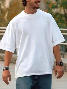 Fashion Apparel Men's Heavyweight 100% Cotton T-Shirt - Loose Street Style Simple Daily Essential Shirt, Suitable For Both Casual And Formal Outfits - Machine Washable Wide Fit Round Neck Short Sleeve Top, Versatile Classic Style, Durable Comfortable Design, Urban Style Classic Versatile - 黑色 - 查看 6
