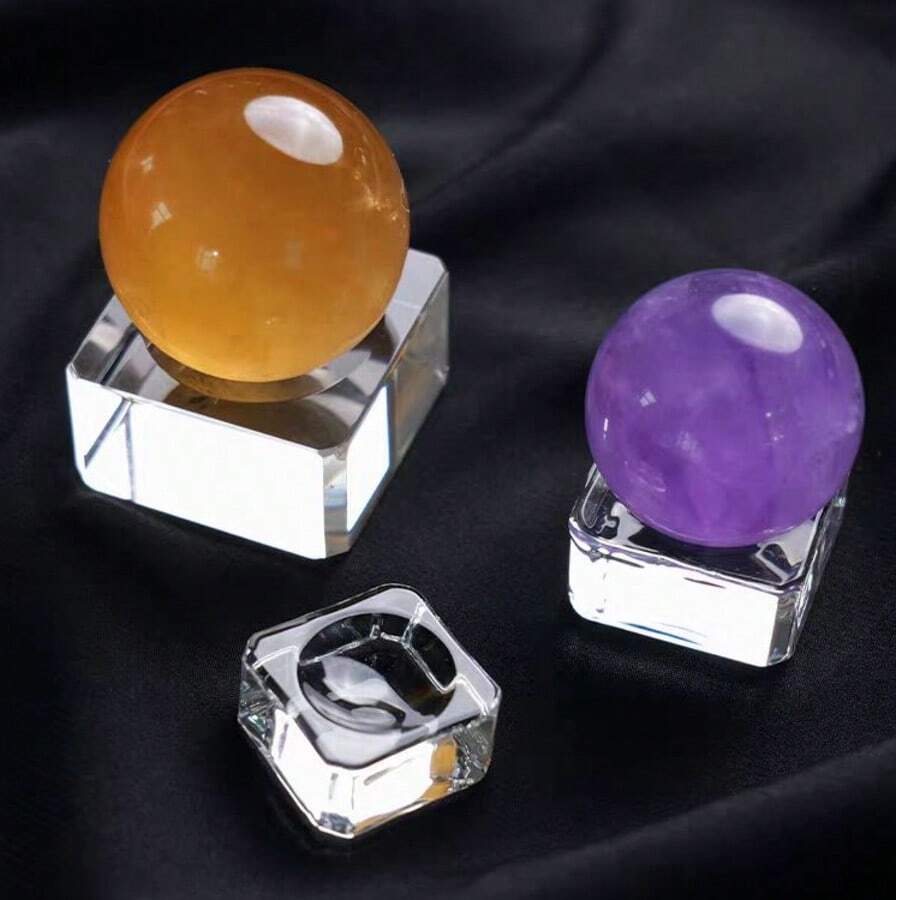 1pc Bohemian Crystal Ball Display Stand, Transparent Glass Base, No Power Needed, Decoration Gift For Valentine's Day, Christmas, New Year, Suitable For Home Decor, Gift For Friends - Multicolor - View 1