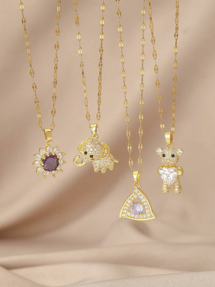 1pc Fashionable & Delicate Gold-Plated Copper Micro-Inlaid Zirconia Bear Pendant, Suitable For Women's Daily Gatherings - Gold - View 1