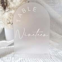 Gold Mirror Arched Wedding Table Numbers With Stands 1-10, 5x7 Inch Acrylic Arch Sign With Holder, Table Number 1-10, 5"X7") (DM9102) - Frosted White Font - View 4