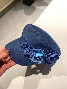 1 chiếc mũ lưỡi trai nữ kiểu Newsboy - Mũ vải màu xanh nhạt đã qua xử lý với họa tiết hoa 3D màu xanh dương | Phong cách nữ tính cổ điển, nhẹ và thoáng khí | Phụ kiện đa năng mùa xuân/thu cho các dịp thường ngày, hẹn hò ăn trưa, dã ngoại và dạo phố | Mũ beret đen thời trang dành cho nữ - Nhiều màu - Xem 11