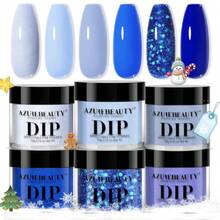 Dip Powder, Christmas Winter Blue Glitter 6 Colors Dipping Powder Starter Kit French Nail Art Manicure DIalon For Women, No Need Nail  Cured,37983890 - 藍色 - 查看 1