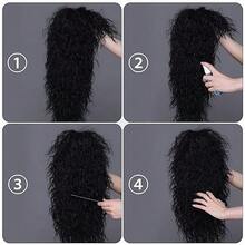 Mens 80s Wig Long Black Curly Mullet Wig Men Costume Heavy Metal Rocker For Costume Party Cosplay,37994508 - 黑色 - 查看 6