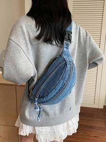 1 pieza (27cm*12cm*9cm) Bolso de pecho de mujer de moda, bolso de hombro, bolso cruzado, bolso de mensajero, el material es resistente a los arañazos y al desgaste, adecuado para compras, citas, salidas, viajes al trabajo, longitud ajustable de la correa, regalo para familia, amigos, novia, bolso de pecho de mujer casual y elegante en azul claro - Azul - Ver 6
