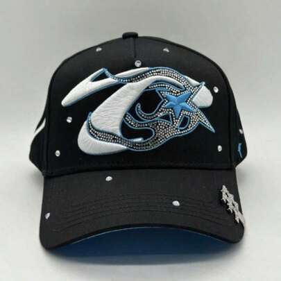 [Oferta exclusiva]Gorra estilo Thirty One Hats T-Star Bordado Con diamantes incrustados de excelente calidad con interior satinado en color azul para otoño invierno combinable con todo Chip NFC Incluido