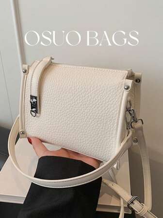 1个早春新款荔枝纹PU皮手提包，金属扣闭合，铆钉装饰，时尚百搭小方包，适合日常使用和购物