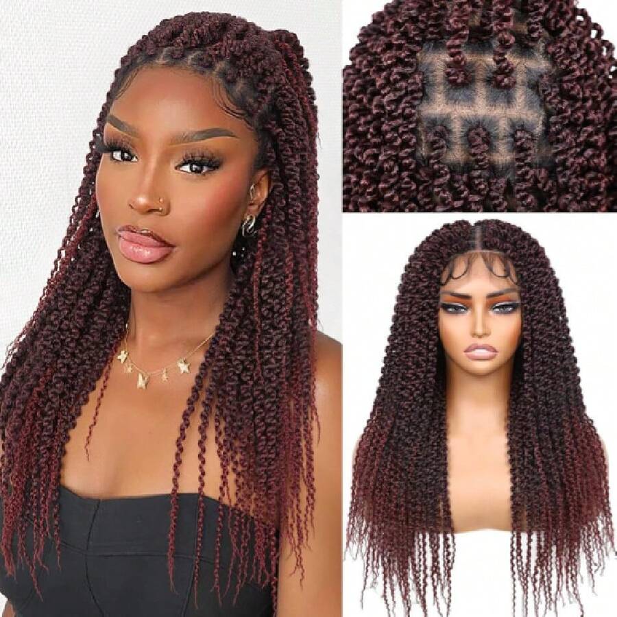 Braided Twisted Wigs For Black Women Double Full Lace Box Braided Twist Wigs Synthetic Glueless Braid Wig With Hair Tight Twists Coils 24 Inch (1B/BUG, Twisted-24),38059042 - 黑與白 - 查看 1