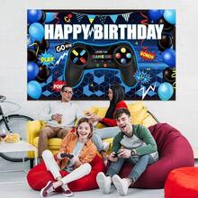 1pc Electronic Game Themed Happy Birthday Party Backdrop Banner, Suitable For Birthday Party, Cake Table, Photo Area, Game Themed Birthday Party Decorations And Gifts - Blue - View 4