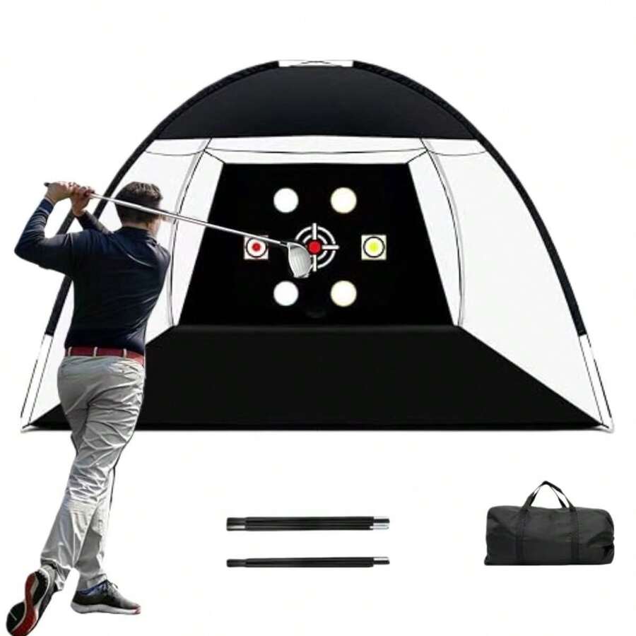 高尔夫球网，高尔夫击球辅助网，10x7英尺，适用于后院开球、切球训练挥杆，配有目标垫和球，室内外皆宜，送给男士、爸爸、他和高尔夫球手的礼物 - 黑色 - 查看 1