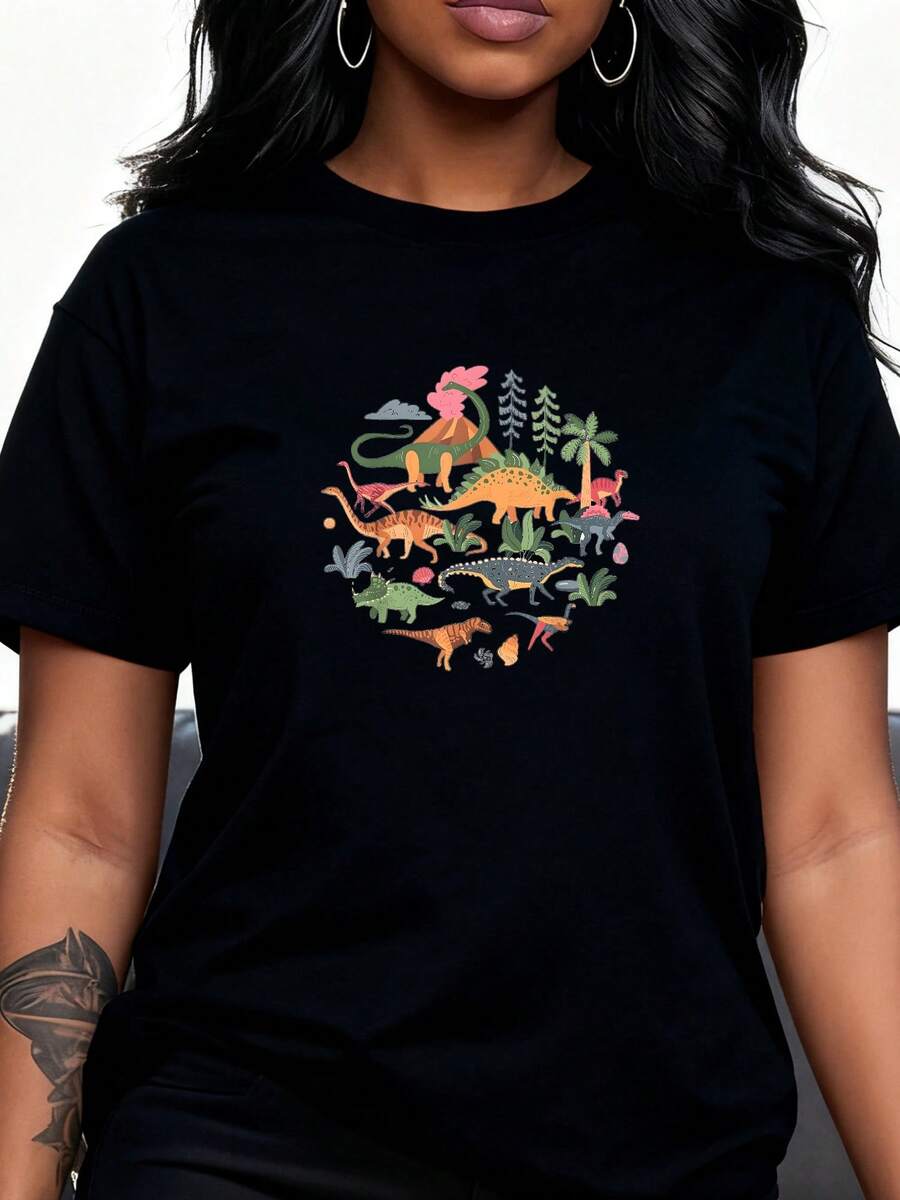 Cute Dinosaurs Illustration - Dino Collection - Classic T-Shirt - 黑色4 - 查看 1