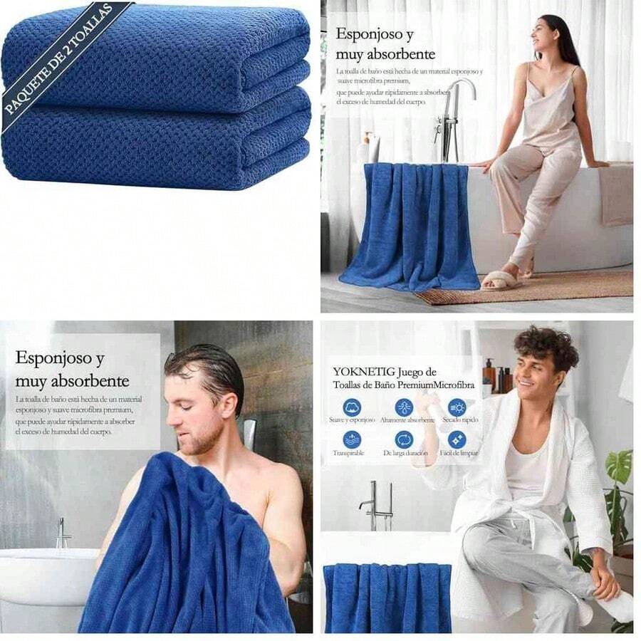 OpenHIToallas de Bao,2pcs Toalla Microfibra Suaves y Ultra Absorbentes, Toalla Gimnasio Secado Rpido,Toalla Playa Multipropsito para Bao, Camping, Hotel, Gym y SPA, 28x56inches (Azul) - encima - Ver 1