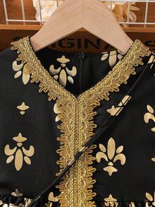 2pcs/Set Girls Ruffle V-Neck Long Sleeve Dress & Crossbody Bag