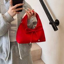 Bolso de hombro para mujer con diseño de cubo y lazo dulce nuevo estilo simple y casual bolso cruzado versátil bolso de mano - Rojo - Ver 4