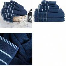 OpenHILavish Home 6 Piece Egyptian Cotton Rice Weave Towel Set, Navy - Azul Marino - Ver 6