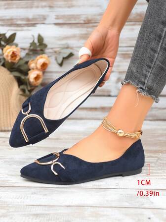 Plus Size Women's Fashion Pointed Toe Slip-On Comfortable Flat Ballet Shoes, Spring/Autumn