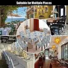 4/6/5/7 Piezas Juego de Mantel y Fundas de Silla con Estampado, 4 Piezas (4 Fundas de Silla), 6 Piezas (6 Fundas de Silla), 5 Piezas (1 Mantel + 4 Fundas de Silla), 7 Piezas (1 Mantel + 6 Fundas de Silla), Adecuado para Interiores/Exteriores, Reuniones en el Hogar, Decoración de Mesa y Silla para Fiestas, Reutilizable - Multicolor - Ver 8