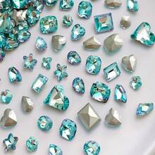 48 Pcs Big Mix Sizes Different Shape Nail Rhinestones 12 Styles 3D Glass Crtals Diamonds Love Distorts Heart Super Shiny Charms Gems Stones DIY Nail Art Dration Craft Jewelry (Lake Blue),38035520 - 湖藍色 - 查看 1