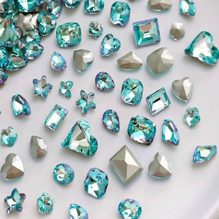48 Pcs Big Mix Sizes Different Shape Nail Rhinestones 12 Styles 3D Glass Crtals Diamonds Love Distorts Heart Super Shiny Charms Gems Stones DIY Nail Art Dration Craft Jewelry (Lake Blue),38035520 - 湖藍色 - 查看 1