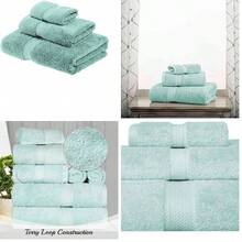 Leoon Superior, Juego de toallas de bao de algodn egipcio superior, slido, terry, 3 piezas, 100% algodn de larga fibra combinado, espuma de mar - Juego de 3 piezas + espuma de mar - Ver 1