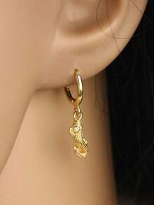 1 Pair Unique Design Golden Gecko & Crocodile Earrings, Creative Versatile Men's Gift - Yellow Gold - View 3