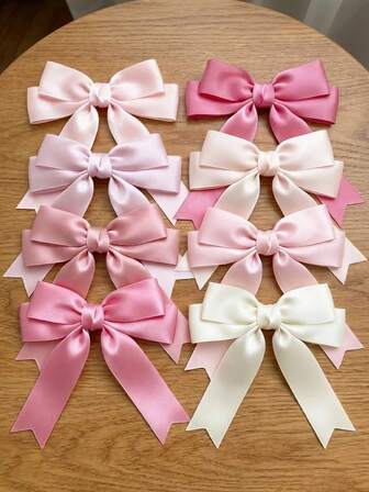 1/8 st. vita hårrosetter med satinband och pärltofsar för alla hjärtans dag, kokett estetiska hårspännen för kvinnor och flickor, söta stora rosetthårspännen i fransk stil, kawaii älvhåraccessoarer för bröllopsfest, vardagskläder, alla hjärtans dag-present