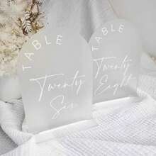 Gold Mirror Arched Wedding Table Numbers With Stands 1-10, 5x7 Inch Acrylic Arch Sign With Holder, Table Number 1-10, 5"X7") (DM9102) - Frosted White Font - View 6