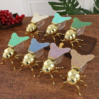 1 Set Colorful Bee Shaped Rhinestone Decorated Spice Jars, Kitchen Condiment Sugar Candy Containers