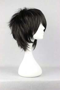 Short Black Cosplay Wig Spiky Fluffy Heat Resistant Synthetic Hair Emo Wig,37994446 - màu đen - Xem 6