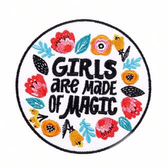 1pc Flower & Letter Circular Embroidered Patch, Iron-On Patch Suitable For DIY Jeans, Jackets, Clothing, Bags, Hats Repair And Decoration