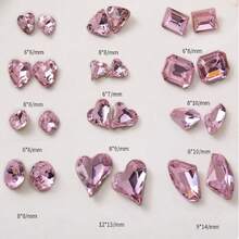 48 Pcs Big Mix Sizes Different Shape Nail Rhinestones 12 Styles 3D Glass Crtals Diamonds Love Distorts Heart Super Shiny Charms Gems Stones DIY Nail Art Dration Craft Jewelry (Pink),38035513 - 粉色 - 查看 5