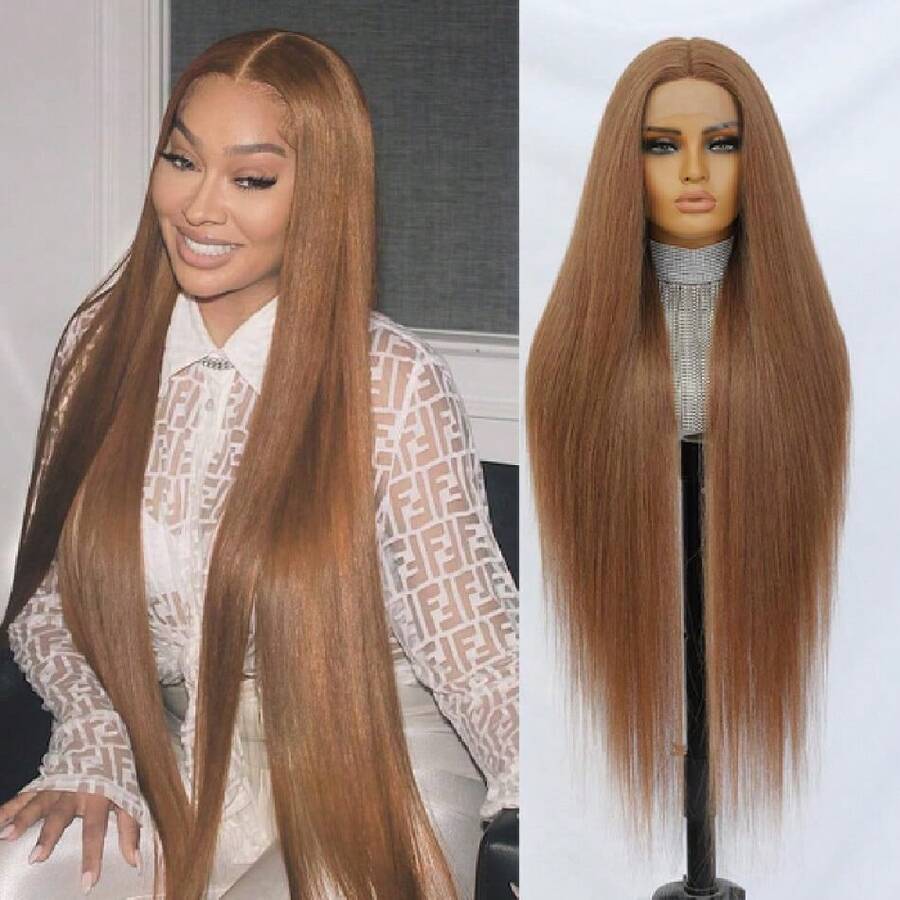 Super Long T Part Lace Wigs Synthetic 40 Inch Ey Blonde Straight 13x4x1 T Lace Front Wigs Heat Resistant Fiber Glueless Pre-Plucked Natural Hairline Lace Wig For Fashion Women/Girls(P30/27),38044711 - 藍白色 - 查看 1