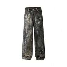 Jeans de estilo americano gris y negro, pantalones versátiles sueltos y rectos para hombres, otoño invierno 2025 - Gris Oscuro - Ver 3