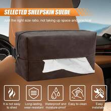 Brown Rectangular Car Tissue Holder With Elastic Band Back Seat Organizer - Brown - View 4