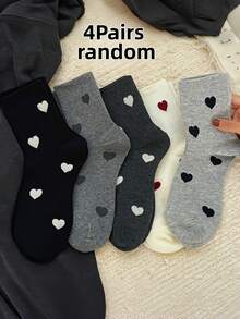 5 Pairs Assorted Heart Pattern Women's Socks, Korean Style And Versatile, For All Seasons Christmas Gift - Multicolor - View 8
