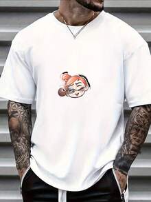 Esencial de  Camiseta de manga corta blanca con patrón de niña de dibujo animado - Blanco - Ver 1