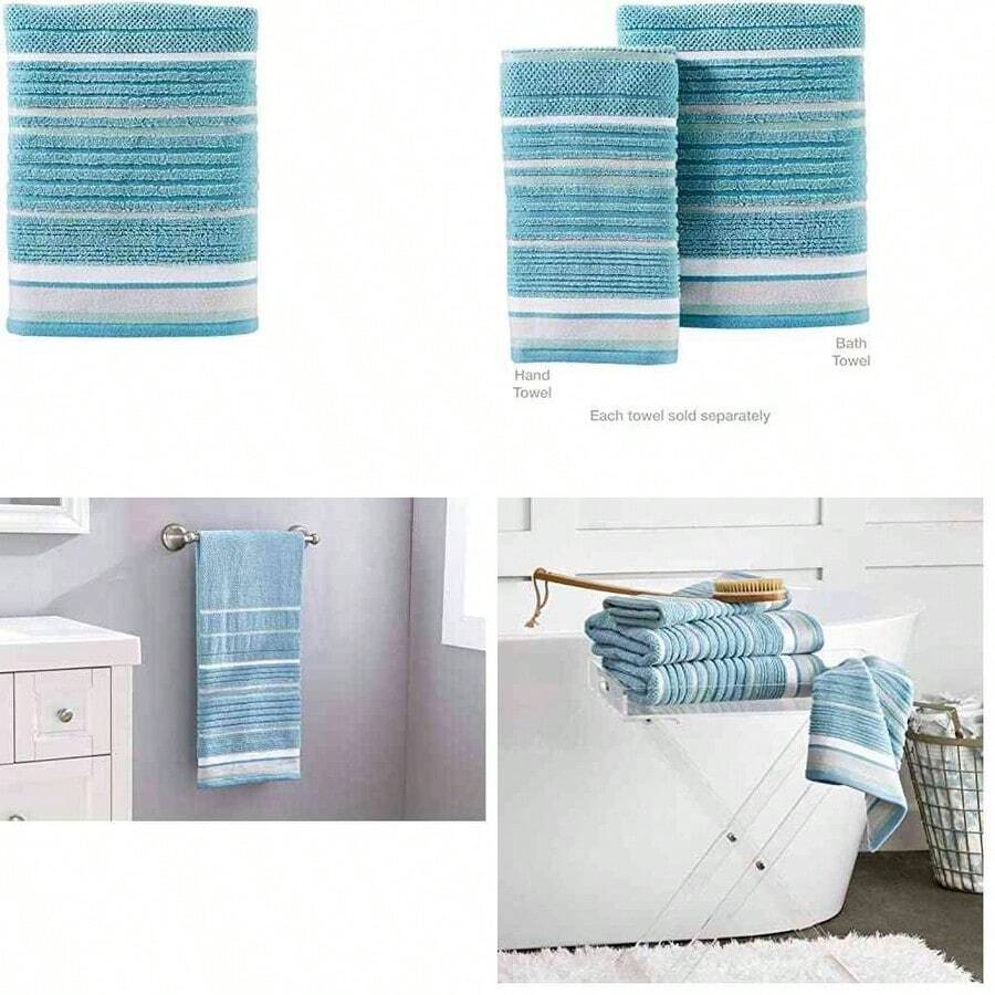 OpenHISKL Home Seabrook - Toalla de bao, diseo de Rayas, Color Azul, Toalla de bao, Verde Azulado, Toalla de bao, 1 - toalla de baño - Ver 1